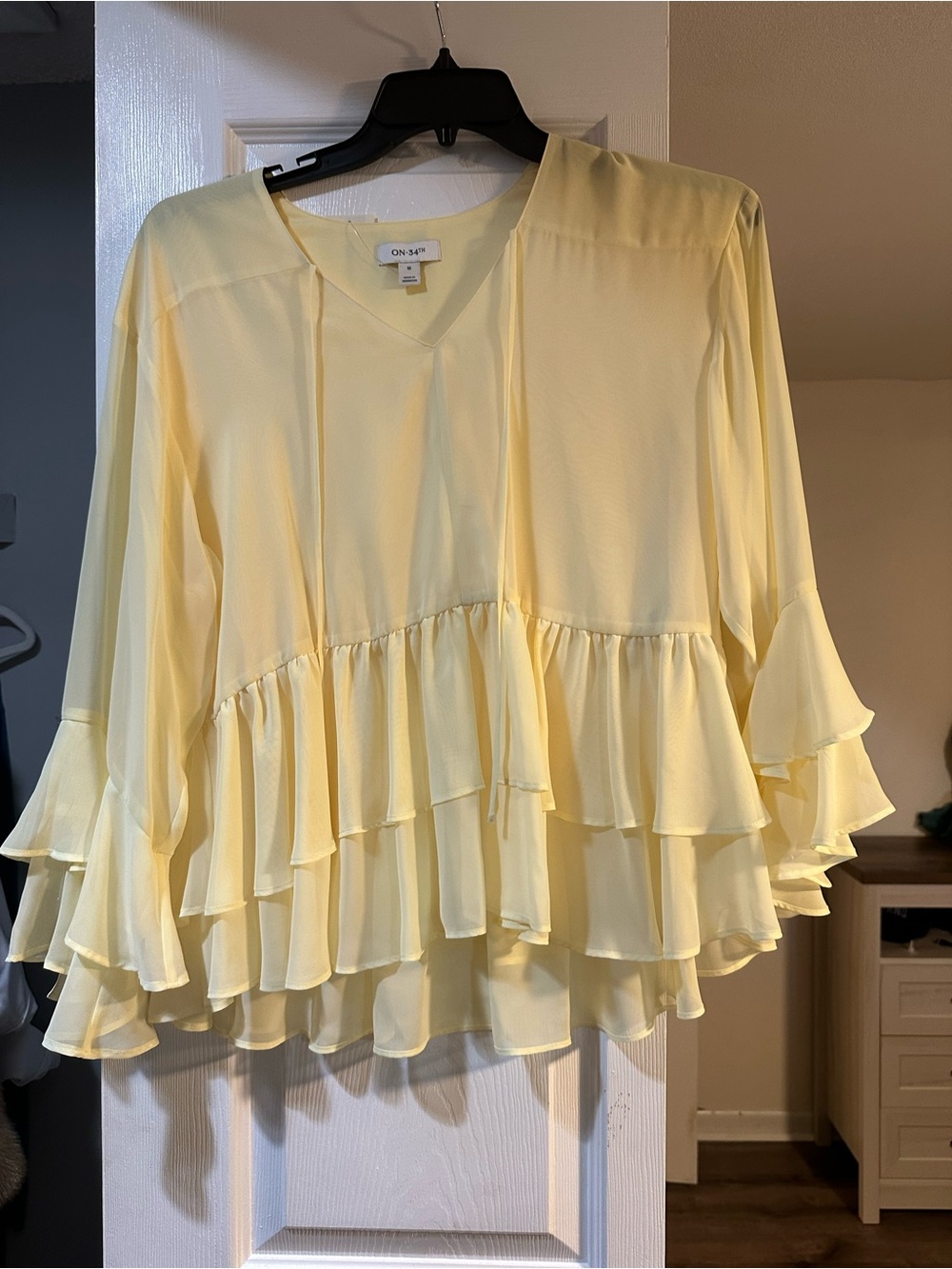 Yellow Ruffle V-Neck Women's Blouse